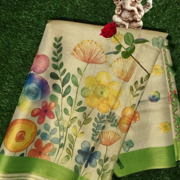Leaflight Luxe: Printed Green Tissue Saree