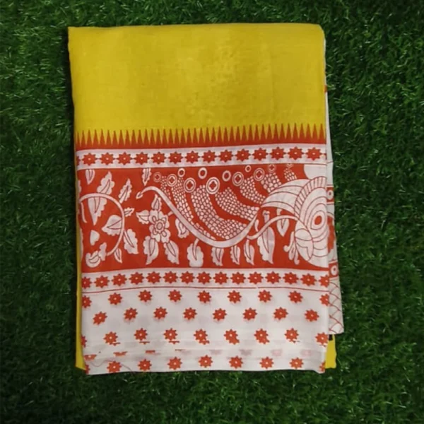 Sunset Glow – Premium Mul Mul Cotton Saree in Yellow & Orange Hues