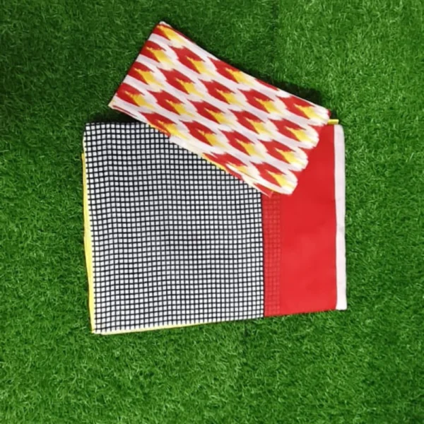 Trio Radiance – Premium Mul Mul Cotton Saree in Yellow, White & Red Harmony