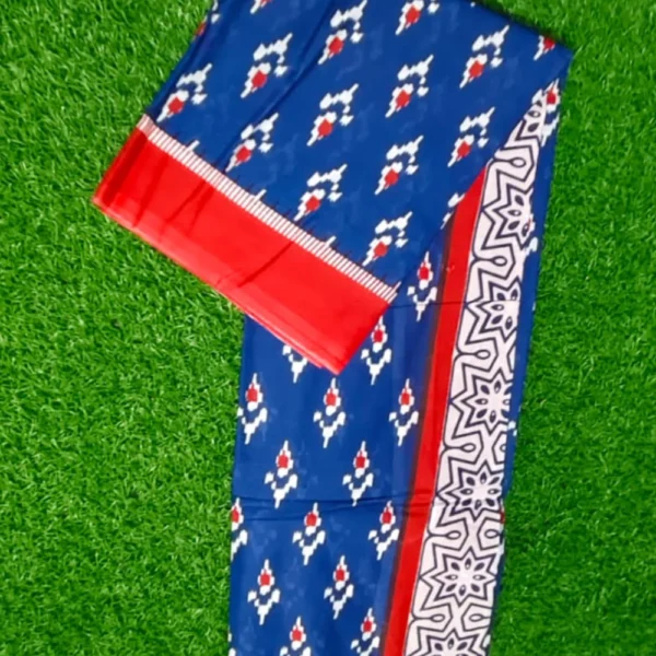 Royal Harmony – Blue & Red Mul Mul Cotton Saree in Premium Finish