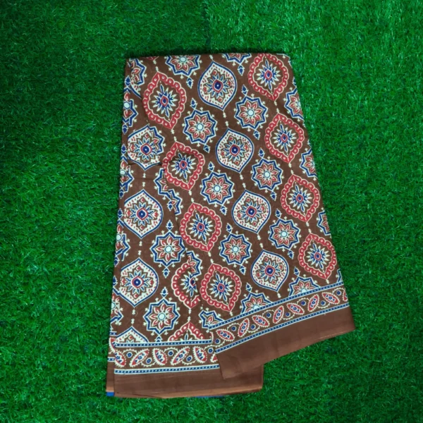 Regal Threads: Brown and Blue Saree with Craft Motifs