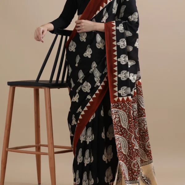 Soft Cotton Saree for Women – Black and Maroon Ethnic Wear