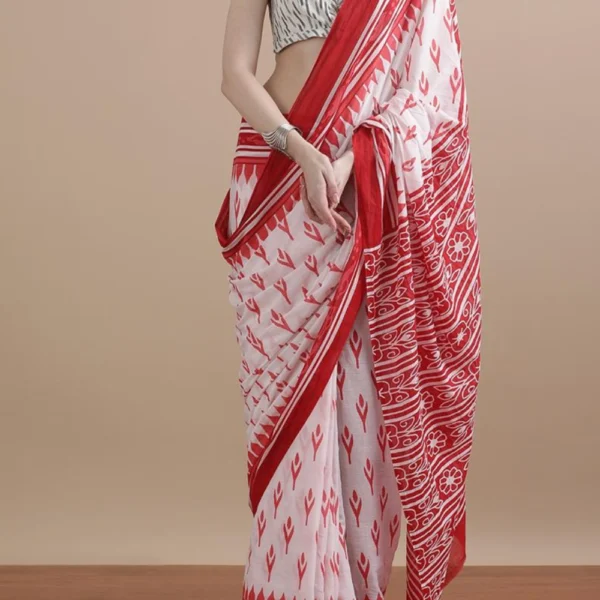 Soft Cotton Saree for Women – Red and White Traditional Wear