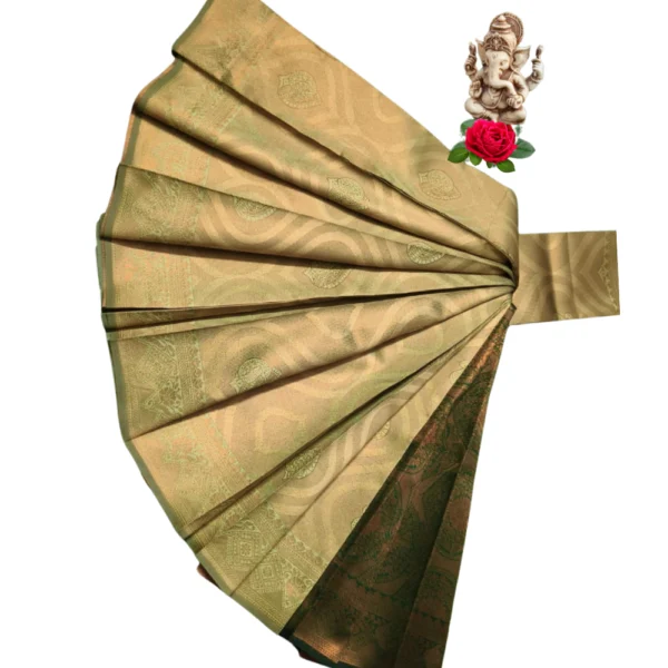 Golden Gleam: Tissue Soft Silk Elegance In Olive Green