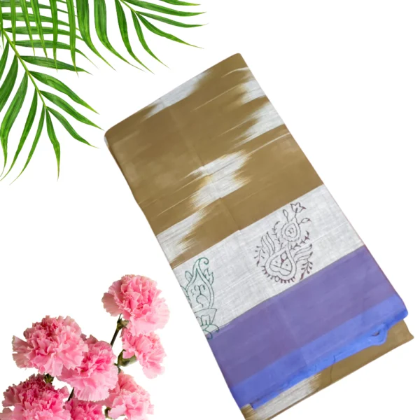 Premium Ikkat Cotton Saree in Lite Brown