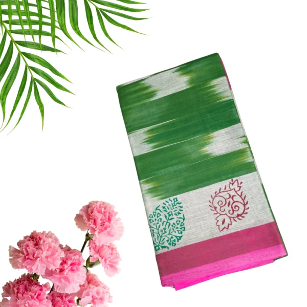 Premium Ikkat Cotton Saree in Green
