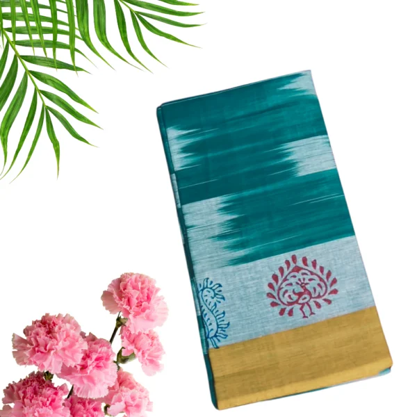 Premium Ikkat Cotton Saree in Teal Green colour