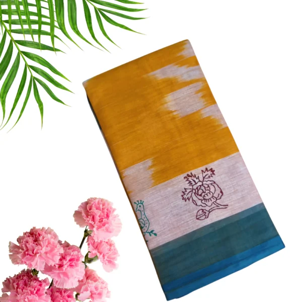 Premium Ikkat Cotton Saree in Yellow Colour