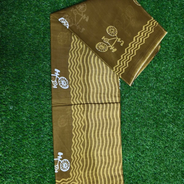 Pedal Prints – Brown Cotton with Vintage Cycle Motifs