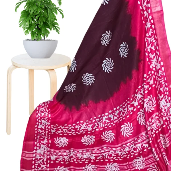 Premium Organic-Dyed Linen Cotton Sarees in Marron with Pink– Timeless Elegance in Natural Hues with silver zari Which Gives Rich Look