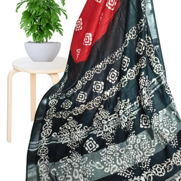 Premium Organic-Dyed Linen Cotton Sarees in Red with Black – Timeless Elegance in Natural Hues with silver zari Which Gives Rich Look