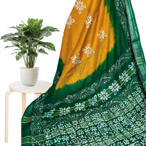 Premium Organic-Dyed Linen Cotton Sarees in Yellow with Green – Timeless Elegance in Natural Hues with silver zari Which Gives Rich Look