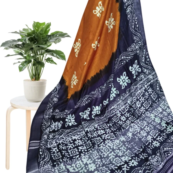 Premium Organic-Dyed Linen Cotton Sarees in Brown With Blue – Timeless Elegance in Natural Hues with silver zari Which Gives Rich Look
