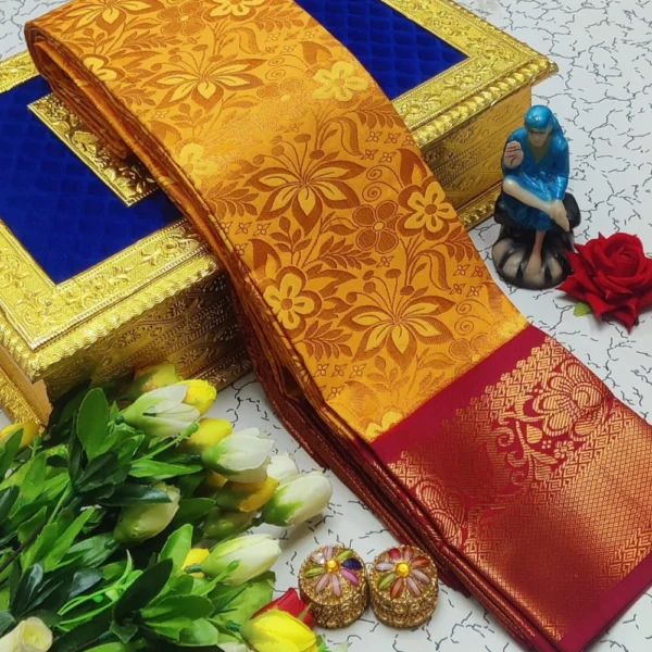 Reshma Silk In Bridal Collection of Golden Yellow With Pink Contrast Border