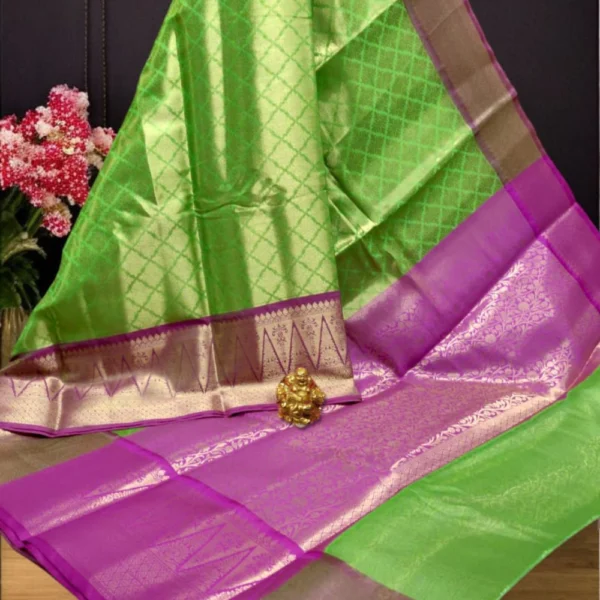 Light Green & Pink Banarasi Silk Tissue Brocade Zari Saree
