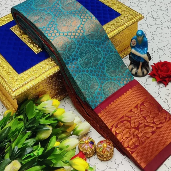 Reshma Silk In Bridal Collection of Water Blue With Red Contrast Border