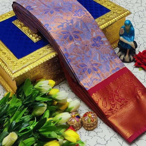 Reshma Silk In Bridal Collection of Lavender With Red Contrast Border