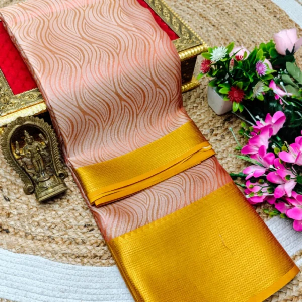 Peach & Golden colour Banarasi Silk Tissue Saree