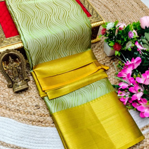 Green & Golden colour Banarasi Silk Tissue Saree