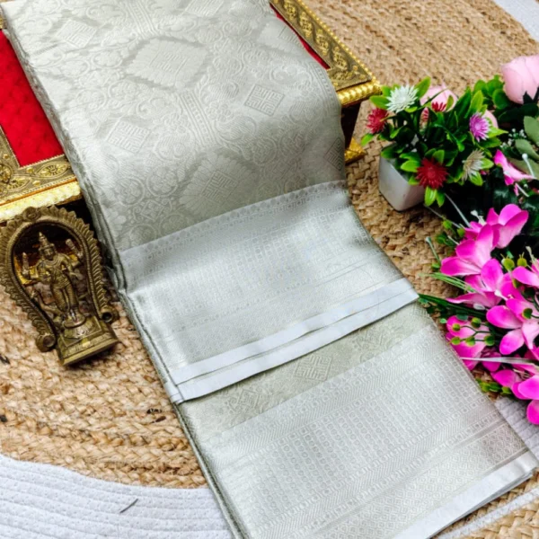Half White colour Banarasi Silk Tissue Saree