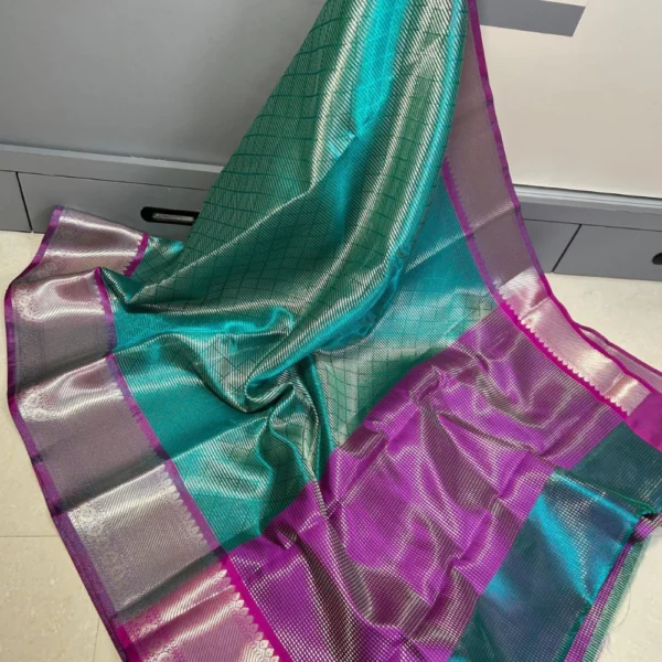 Teal With magenta Colour Banarasi Silk Tissue Saree