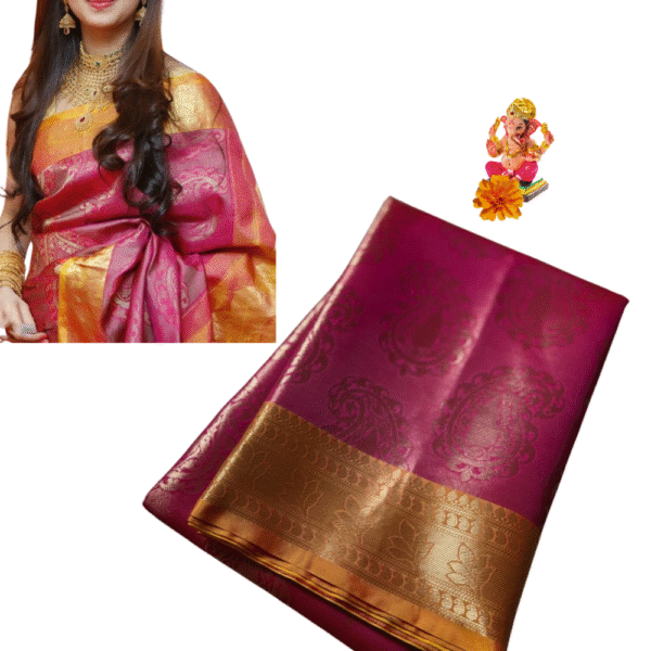 Pink & Golden colour Banarasi Silk Tissue Saree