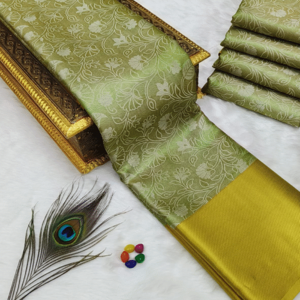 Green & Golden colour Banarasi Silk Tissue Saree