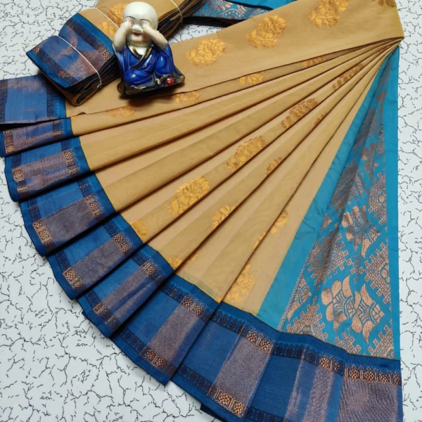 Heavenly Hues: Sandal & Sky Blue Silk Cotton Elegance