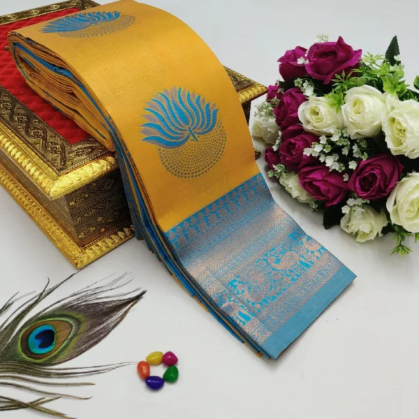 Elite Bridal Rapier Fancy Light Weight Silk in Yellow with Sky Blue