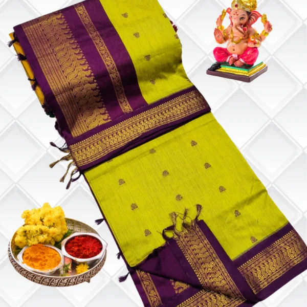 Green Grove with Berry Charm – Soft Kalyani Cotton Drape