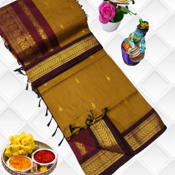 Earthy Elegance – Brown & Maroon Kalyani Cotton Drape