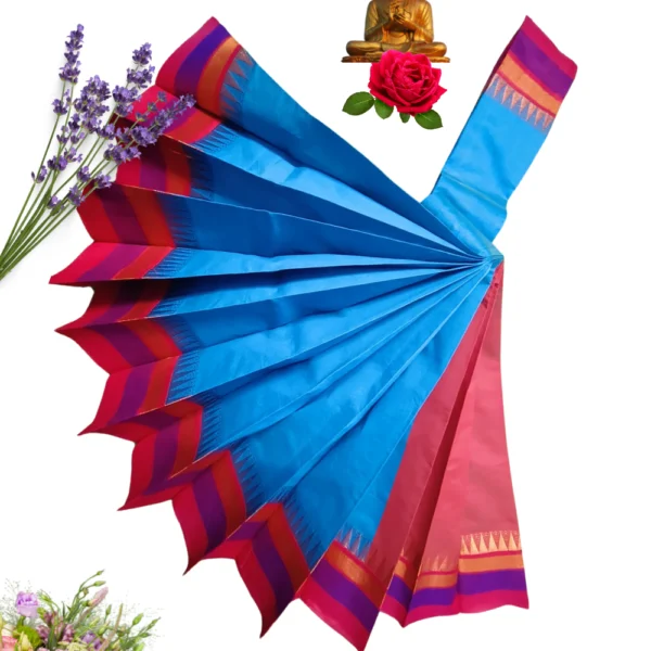 Heritage Touch: Silk Cotton in Style Of Blue With Red Border