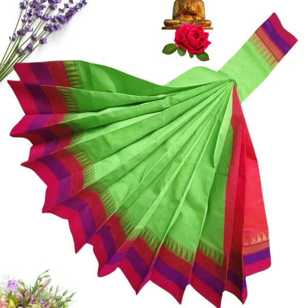 Heritage Touch: Silk Cotton in Style Of Mint Green With Red Border