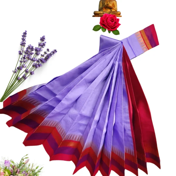Heritage Touch: Silk Cotton in Style Of Lavender With Red Border
