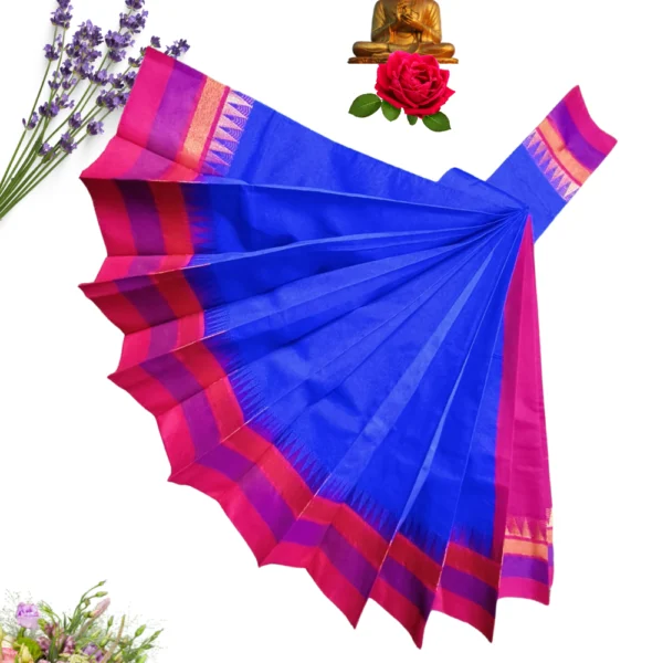 Heritage Touch: Silk Cotton in Style Of Navy Blue With Red Border