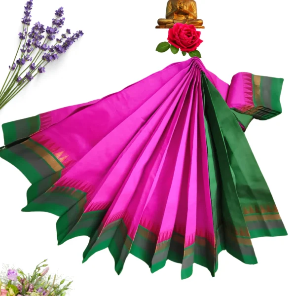Heritage Touch: Silk Cotton in Style Of Pink With Green Border