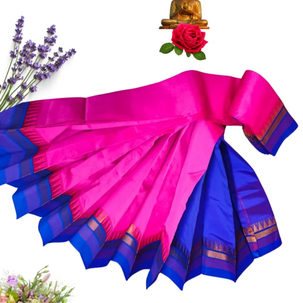Heritage Touch: Silk Cotton in Style Of Pink With Navy Blue Border