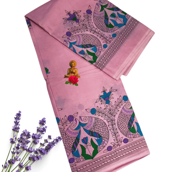 Ethereal Elegance: Premium Madhubani Cotton Saree in soft Fabric Of Pink Colour