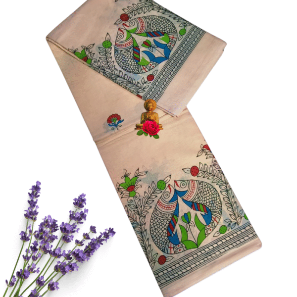 Ethereal Elegance: Premium Madhubani Cotton Saree in soft Fabric Of Sandle Colour