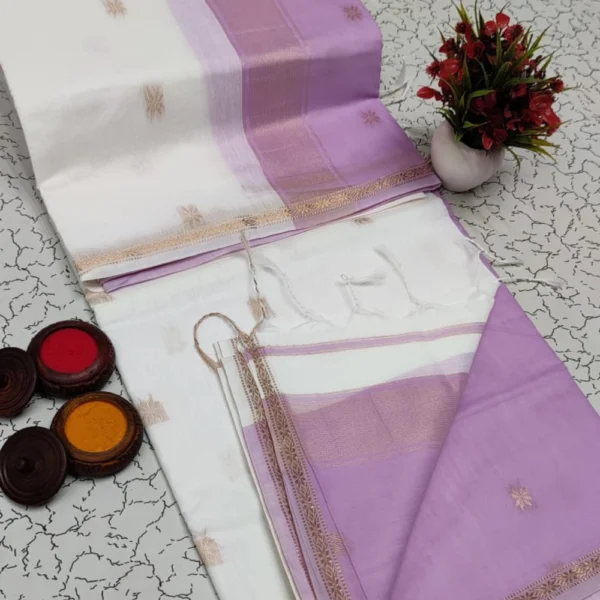 Ethereal White & Lavender Maheshwari Silk Cotton Saree – A Dreamy Duo of Elegance
