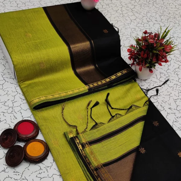 Green &  Black Maheshwari Silk Cotton Saree