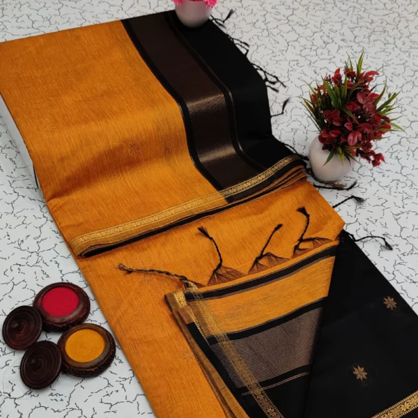 Brown & Black Maheshwari Silk Cotton Saree