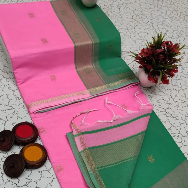 Pink & Green Maheshwari Silk Cotton Saree
