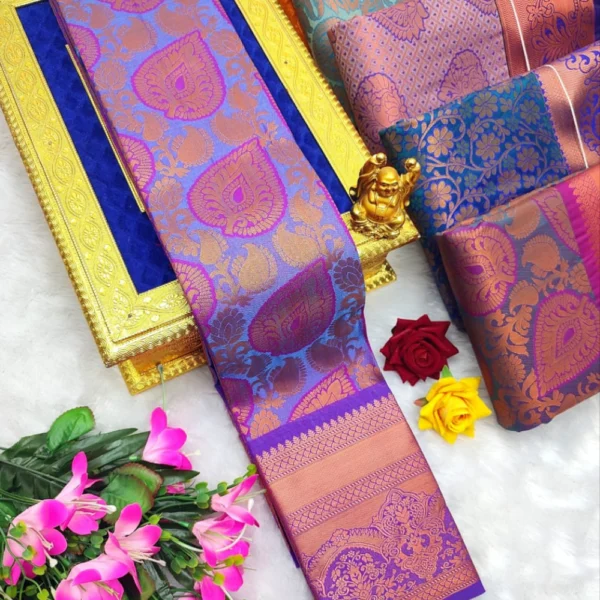 Stunning Triple Shade Silk Saree In Bridal Collections of Blue Shade