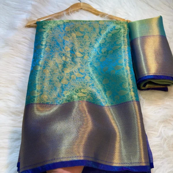 Party wear semi Kanchivaram silk Sarees In Blue