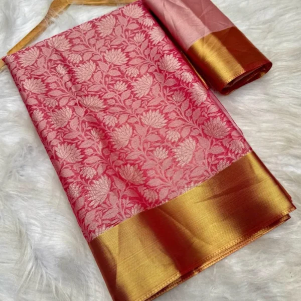 Party wear semi Kanchivaram silk Sarees In Pink