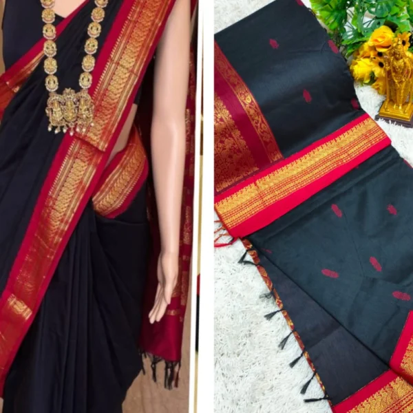 Black & Red Kalyani Cotton Saree