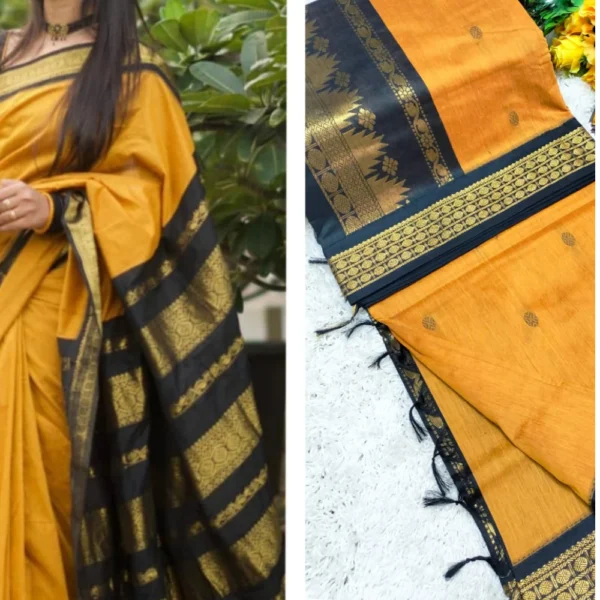 Yellow & Black Kalyani Cotton Saree