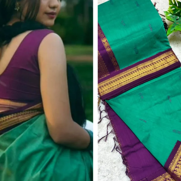 Teal Green & Magenta Kalyani Cotton Saree