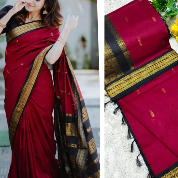 Red & Black Kalyani Cotton Saree